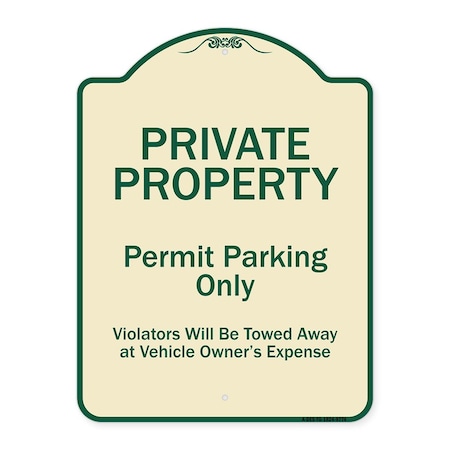Signmission Designer Series-Private Property Permit Parking Violators Will Be Towed A, 24" x 18", TG-1824-9774 A-DES-TG-1824-9774